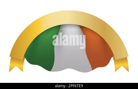 Schablone mit goldenem, geschwungenem Band über irischer Flagge. Design mit Gradienteneffekt. Stock Vektor