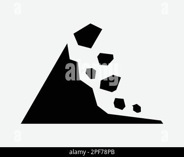 Erdrutschsymbol Landrutsche Naturkatastrophe Fallende Felsen Vektor Schwarzweiß Silhouettensymbol Schild Grafik Clipart Kunstwerk Illustration Piktogramm Stock Vektor