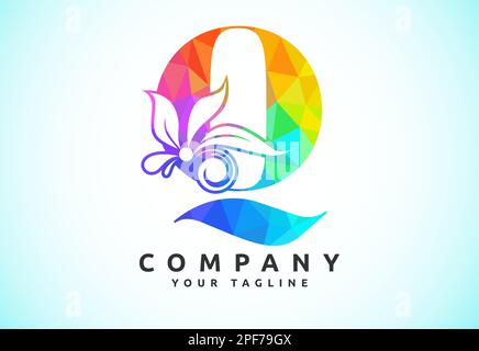 Polygonaler Blumenbrief. Tiefes Polyalphabet mit botanischen Elementen. Vektordarstellung Stock Vektor