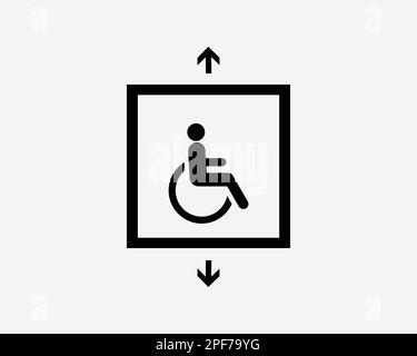 Disable Elevator Handicap Lift Rollstuhl Zugang Beschilderung Schwarzweiß Silhouettenzeichen Symbol Clipart Grafik Bildmaterial Piktogramm Illustration Vector Stock Vektor