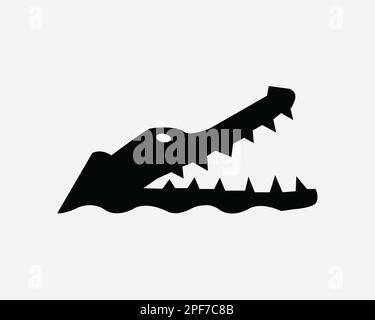 Alligatorkopf Symbol Gator Krokodil Reptil Offener Mund Kiefer Vektor Schwarzweiß Silhouettensymbol Schild Grafikclipart Bilddarstellung Piktogramm Stock Vektor