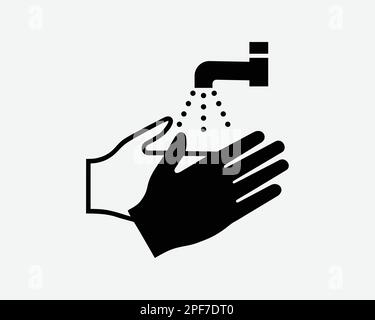 Hände Waschen Hand Waschen Wasser Wasserhahn Reinigen Hygiene Praxis Schwarz Weiß Silhouettensymbol Zeichen Grafik Clipart Bildmaterial Piktogramm Vektor Stock Vektor