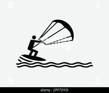 Kiteboarding Icon Kitesurfing Kitesurfing Kiteboarding Surfen Sport Vektor Schwarzweiß Silhouettensymbol Schild Grafikclipart Kunstwerk Illustration Piktogramm Stock Vektor