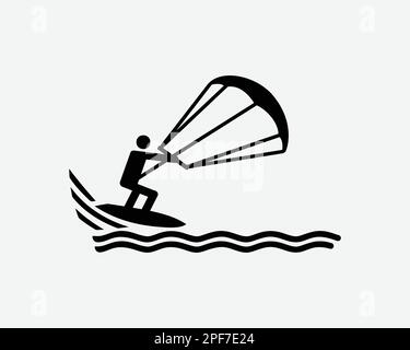 Kiteboarding Symbol Kitesurfing Kitesurfen Kiteboarding Surfen Wassersport Vektor Schwarzweiß Silhouettensymbol Schild Grafik Clipart Kunstwerke Illustration Piktogr Stock Vektor