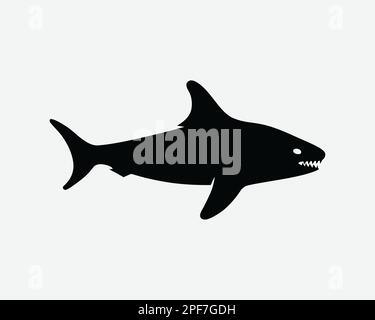 Shark Icon Side View Profile Big Fish Killer Animal Creature Vector Schwarzweiß Silhouette Symbol Schild Grafik Clipart Artwork Illustration Piktogramm Stock Vektor