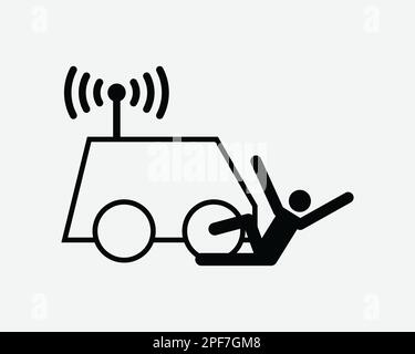 Selbstfahrendes Auto Unfallsymbol Verletzungsgefahr Gefahren Schwarzweiß Silhouettensymbol Schild Grafik Clipart Darstellung Piktogramm Vektor Stock Vektor