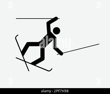 Skifahrer Fallenlassen Ski Fall Fall Fallenlassen Unfalltrip Lose Balance Schwarze Weiße Silhouette Symbol Schild Grafik Clipart Bildmaterial Piktogramm Vektor Stock Vektor