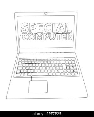 Eine fortlaufende Zeile Laptop mit speziellem Computerwort. Vektorkonzept zur Darstellung dünner Linien. Kontur Zeichnen kreativer Ideen. Stock Vektor