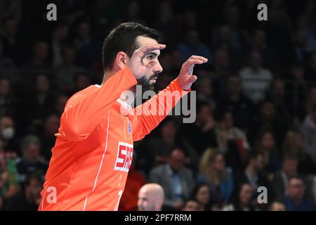 Berlin, Deutschland. 16. März 2023. Berlin, Deutschland März 16. 2023: Tibor Ivanisevic (16) des VfL Gummersbach im Spiel 1. Bundesliga - Füchse Berlin / VfL Gummersbach - Max-Schmeling-Halle. Berlin, Deutschland. (Ryan Sleiman /SPP) Guthaben: SPP Sport Press Photo. Alamy Live News Stockfoto