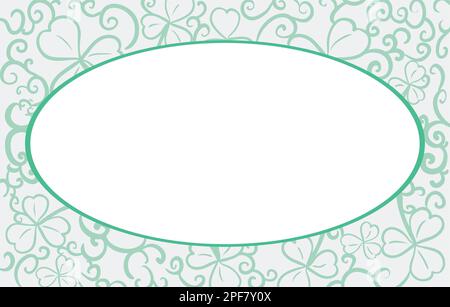 Schablone mit Rahmen und ovalem Blanko, Klee und Reben in grünen Umrissen auf dem Hintergrund. Stock Vektor