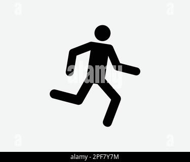 Mann Running Icon Stick Figur Laufen Person Laufen Walking Action Vector Schwarz Weiß Silhouettensymbol Schild Grafikkarte Clipart Bildmaterial Illustration Piktogramm Stock Vektor