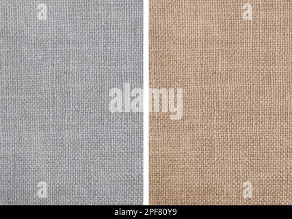 Struktur Aus Jutestoff. Set aus Graustufen und Original braun-beige. Grafikressource für gerasterte Texturvektoren. Hintergrund, Substrat Stock Vektor