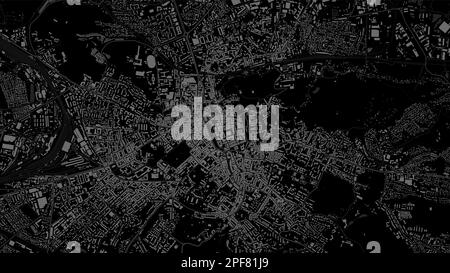 Schwarzgraue Vektorkarte der Stadt Lemberg im Hintergrund, Straßenkartografie und Wasserkartografie in Lemberg. Breitbildformat, Roadmap für digitales Flachdesign. Stock Vektor