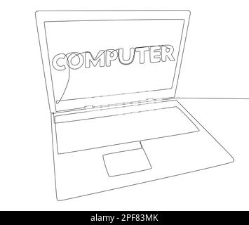 Eine fortlaufende Zeile Laptop mit Computerwort. Vektorkonzept zur Darstellung dünner Linien. Kontur Zeichnen kreativer Ideen. Stock Vektor