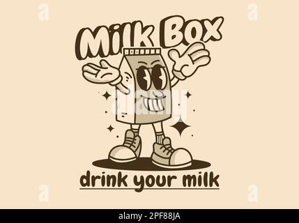 Milk Box Maskottchen mit lächelndem Gesicht in Vintage-Farbe Stock Vektor