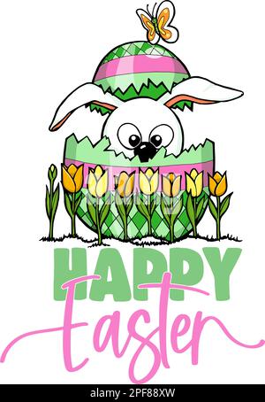 Frohe ostern mit Häschen und Tulpen Stock Vektor