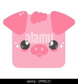 Süßes viereckiges Schweinefgesicht. Cartoom-Kopf der Tierfigur. Minimalistisches, einfaches Design. Vektordarstellung Stock Vektor