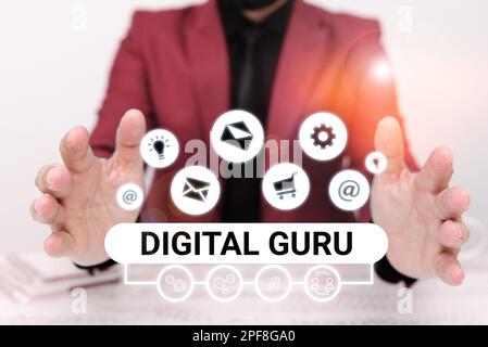 Schild mit Digital Guru. Wort für Lehrer und intellektueller Leitfaden in Fragen von elementarer Bedeutung der Elektronik Stockfoto