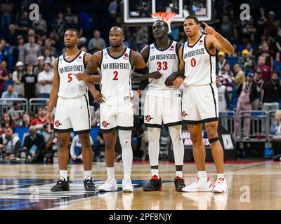 Orlando, Florida, USA. 16. März 2023. San Diego State Aztecs besiegt Charleston 63-57 im NCAA Orlando Regional im Amway Center in Orlando, FL. Romeo T Guzman/CSM/Alamy Live News Stockfoto