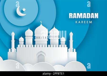 Ramadan-Karäm-Grußkartenhintergrund. Eid mubarak Papier-Banner-Illustrationsdesign. Stock Vektor