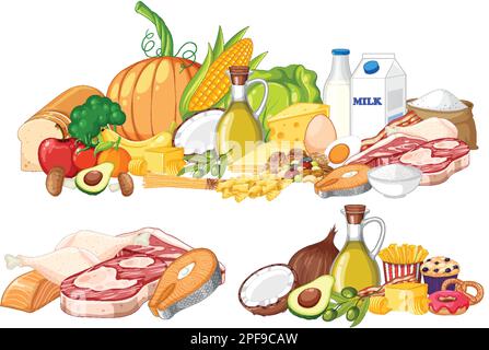 Main food groups macronutrients vector illustration Stock Vektor