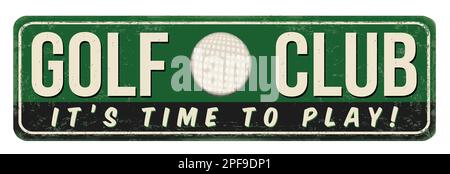Golf Club Vintage-Schild aus rostfreiem Metall auf weißem Hintergrund, Vektordarstellung Stock Vektor