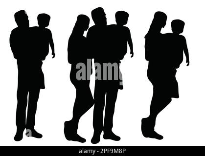 Silhouette für die ganze Familie. Glückliche Familiensilhouetten. Stock Vektor