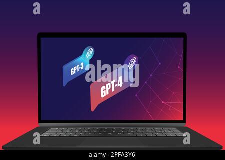 Vergleich der GPT 4-Darstellung mit dem alten gpt 3-Chatbot. Moderner Ai-Chatbot-Vergleich. Stock Vektor