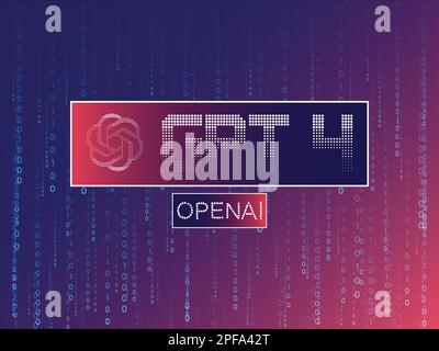 gpt4-Vektordarstellung mit gepunktetem Text auf fallendem Hintergrund des Matrixcodes. Neue Vektordarstellung der GPT-Serie Stock Vektor