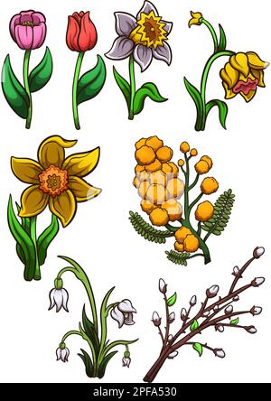 Frühlingsblumen. Clip-Art-Illustration mit einfachen Verläufen. Stockfoto