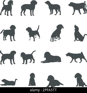 Beagle-Hunde-Silhouetten, Beagle-Silhouetten, Beagle-SVG Stock Vektor