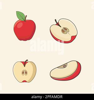 Apfel-Illustration, verschiedene Winkel des Apfelfrucht-Cartoon-Vektors festlegen Stock Vektor
