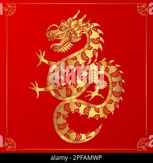 Traditioneller goldener chinesischer Drache. Zodiac-Zeichen. Vektordarstellung. Stock Vektor