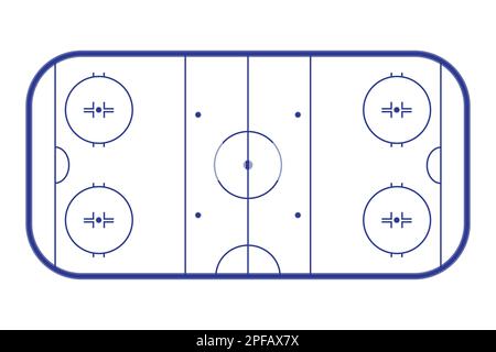 Eishockeybahn, Blick von oben. Eishockeyfeldkontur isoliert auf weißem Hintergrund. Vektorabbildung Stock Vektor