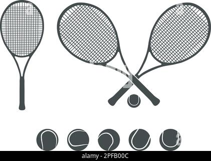 Tennis Racket Silhouette, Tennis bat svg, Tennis Racket SVG, Crossed Rackets Silhouette, Tennis Ball svg, Silhouette für Tennisschläger Stock Vektor