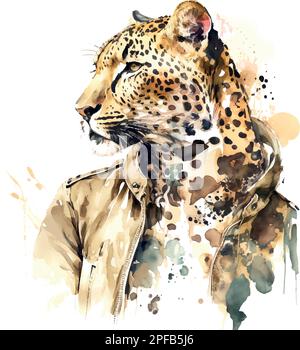 Porträt von Leopard im Anzug. Handgezeichnete Illustration. Vektor Stock Vektor