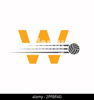 Anfangsbuchstabe W „Volleyball Logo“-Designschild. „Volleyball Sports“-Logo Stock Vektor