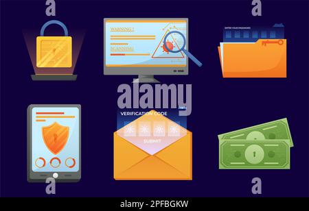 Vektor des digitalen Datenschutzelements. Illustrationssatz zur Cybersicherheit. Sicherheitskonzept für Cloud-Computing-Netzwerke Stockfoto