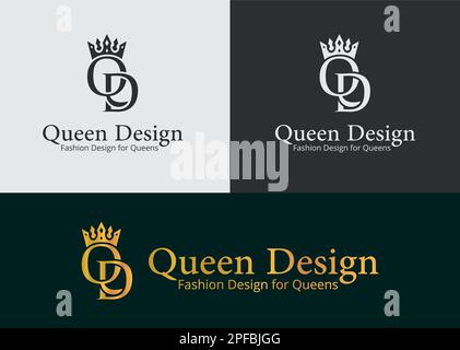 Queen-Design-Logo der Modemarke QD mit der Krone auf dem q Stock Vektor