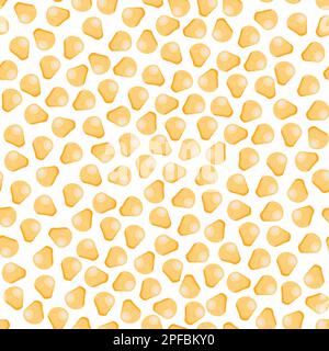 Maiskörner auf weißem Hintergrund. Nahtloses Muster mit isolierten strukturierten Popcornkörnern. Ideal zum Verpacken und Verpacken Stockfoto