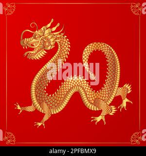 Traditioneller goldener chinesischer Drache. Zodiac-Zeichen. Vektordarstellung. Stock Vektor
