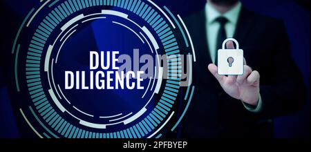 Inspiration zeigt Zeichen Due Diligence. Business Showcase Vermeiden Sie es, andere Geschäftsimmobilien für eine Vereinbarung zu schädigen Stockfoto