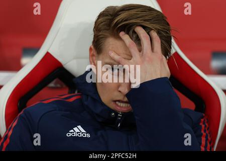 Emirates Stadium, London, Großbritannien. 16. März 2023. Europa League Fußball, Runde 16, Second Leg, Arsenal gegen Sporting Lissabon; Martin Odegaard von Arsenal Credit: Action Plus Sports/Alamy Live News Stockfoto