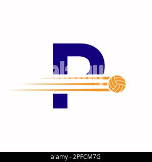 Anfangsbuchstabe P Design-Schild für Volleyball-Logo. „Volleyball Sports“-Logo Stock Vektor