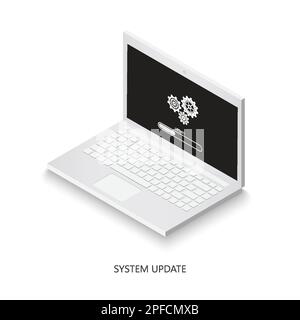 Symbol für Software-Update auf Laptop. Laptop mit Ladezeichen auf dem Bildschirm. Isometrischer Laptop. System-Upgrade für Websitedesign, Logo, App, UI. Stock Vektor