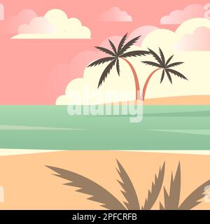 Tropischer Sommerstrand mit Palmen. Paradies Natururlaub, Meer oder Meeresküste. Küstenlandschaft, tropischer Strand zum Entspannen oder Küstenlandschaft. Vecto Stock Vektor