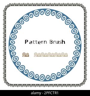 Musterpinsel und runder und quadratischer antiker römischer oder griechischer Rahmen isoliert auf weißem Hintergrund, um klassische griechische Meander Muster Ornament für d zu schaffen Stock Vektor