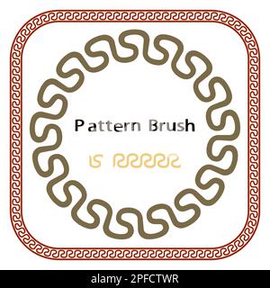 Runde und quadratische, klassische römische oder griechische Rahmen und Pinsel für griechische Meander-Muster auf weißem Hintergrund Verzierung für dekorative Fliesen Stock Vektor