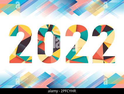 Abstrakte polygonale Zahlen für Neujahr 2022 mit Textur. Moderne futuristische Vorlage für 2022 isoliert auf weißem Hintergrund. Vektordarstellung. Stock Vektor
