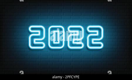 Frohes Neondesign für das neue Jahr. 2022 Neon-Text. Neon 2022 Neujahrsschild. Vektordarstellung. Stock Vektor